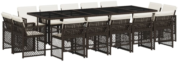 vidaXL 15-tlg. Garten-Essgruppe mit Kissen Braun Poly Rattan 3210873