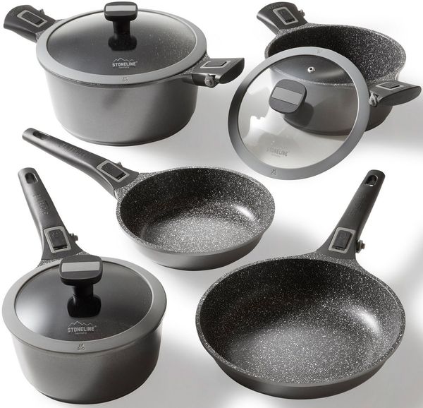 STONELINE Topf-Set Imagination PLUS, Aluminiumguss (Set, 8-tlg, Bratentopf 24 cm, Kochtopf 20 cm, Stieltopf 18 cm, Bratpfanne 20/24 cm), abnahmbare Griffe, Induktion