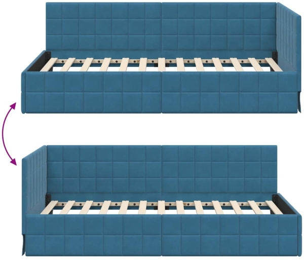 vidaXL Eckbettgestell mit Kopfteil Blau 90 x 190 cm Samt 42016377 Bild 8