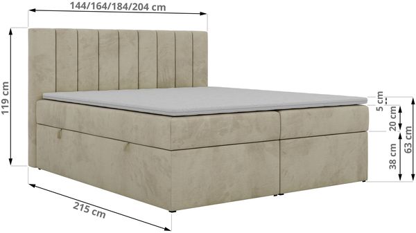 Boxspringbett ALVER 180x200 mit zwei Bettkasten & Stauraum, inkl. Matratze H4, Topper T25, Federautomaten & gepolstertes Kopfteil - Beige Velvet Bild 5