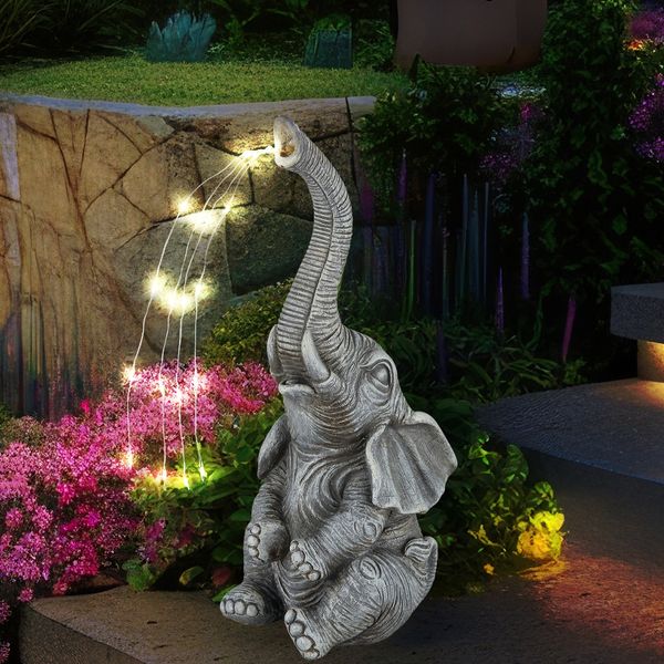LED Solarleuchte, Elefant, grau, H 32,5 cm