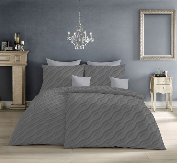 Fleuresse Jacquard Bettwäsche uni 135x200 Wellen steingrau 454607-9039