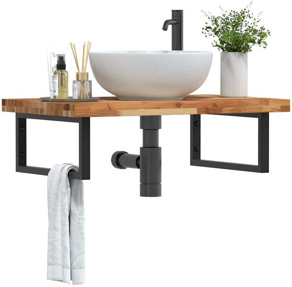 vidaXL Waschbeckenregal Wandmontage Stahl und Akazienholz 3302853
