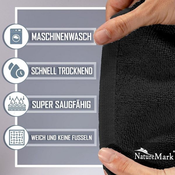 NatureMark 2er Pack Badvorleger Badematte | Premium Qualität | 100% Baumwolle | 50x80 cm | Duschvorleger Duschmatte Doppelpack | Farbe: Schwarz
