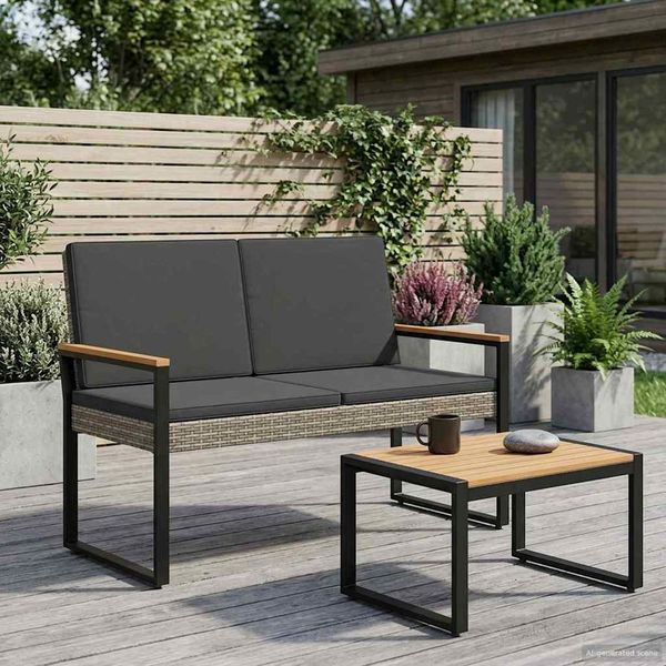 vidaXL Bank Outdoor Grau und Dunkelgrau 107 x 61 x 80 cm Poly-Rattan 42025338