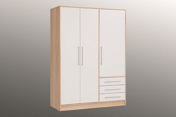 Eckkleiderschrank >Babbette< in Sonoma Eiche / Weiß - 144,6x200x60cm (BxHxT)