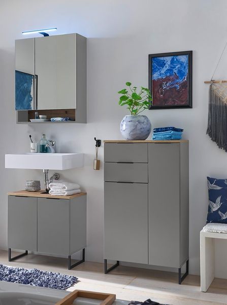 Badezimmer-Set >Denver< (3-tlg.) in grau matt / Evoke Eiche Dekor - 140x195x35 (BxHxT)