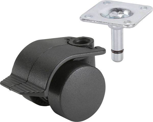 Containerrolle mit Radfeststeller Ø 35 mm für normale Böden Tragkr. 70 kg