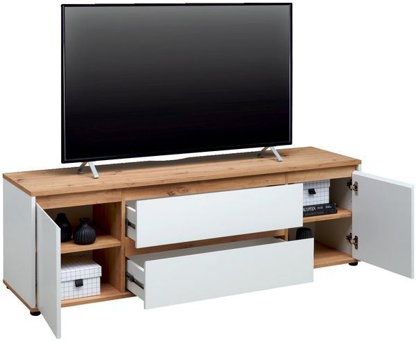 Carryhome 'MALEA' TV-Lowboard, Melamin weiß eiche, 160 x 50 x 42 cm, mit 2 Schubladen und 2 Drehtüren