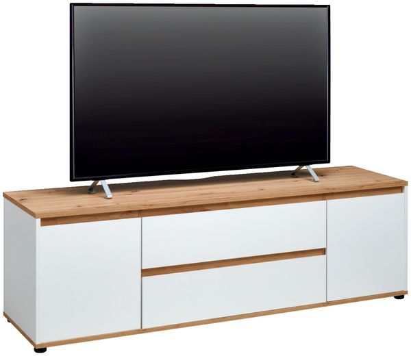 Carryhome 'MALEA' TV-Lowboard, Melamin weiß eiche, 160 x 50 x 42 cm, mit 2 Schubladen und 2 Drehtüren
