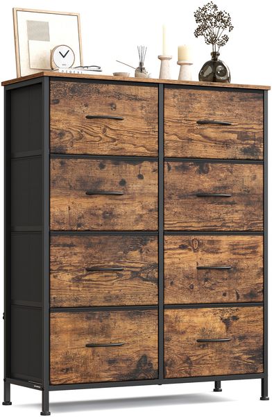 SONGMICS Kommode, Schrank, 8 Stoffschubladen, für Schlafzimmer, Flur, Wohnzimmer, braun-schwarz