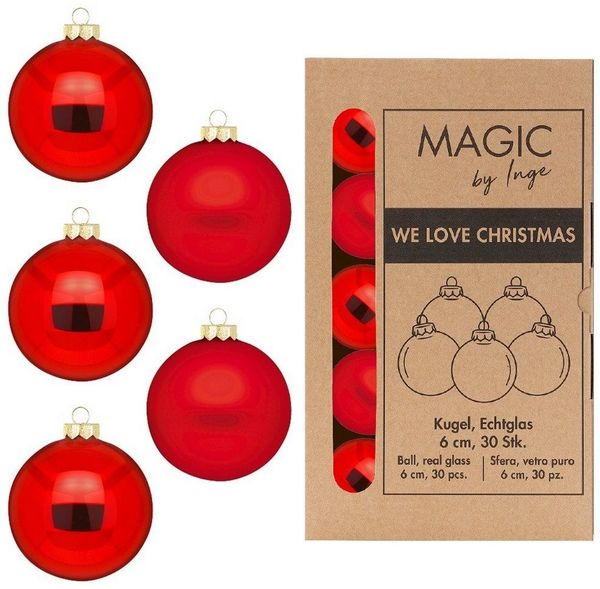 MAGIC by Inge Weihnachtsbaumkugel, Weihnachtskugeln Glas 6cm 30 Stück - Merry Red