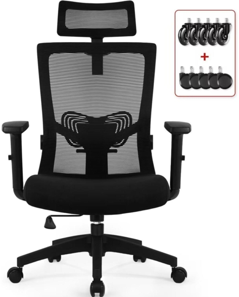 Ergonomischer Bürostuhl mit Kopfstütze, Armlehnen, Lendenstütze, Wippfunktion