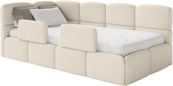 Selsey 'Cloudy' Kinderbett 120x200, Kopfteil links, Matratze & Bettkasten, Bouclé Hellbeige