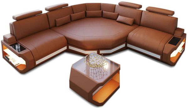 Mini Ecksofa Asti Kompakt L Form - Kunstleder - hellbraun-weiß