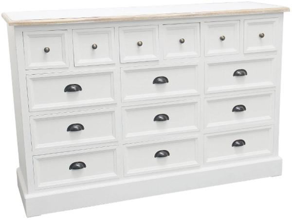 Casa Padrino Landhausstil Apothekerkommode Antik Weiß / Naturfarben 141 x 47 x H. 96 cm - Landhausstil Kommode mit 15 Schubladen