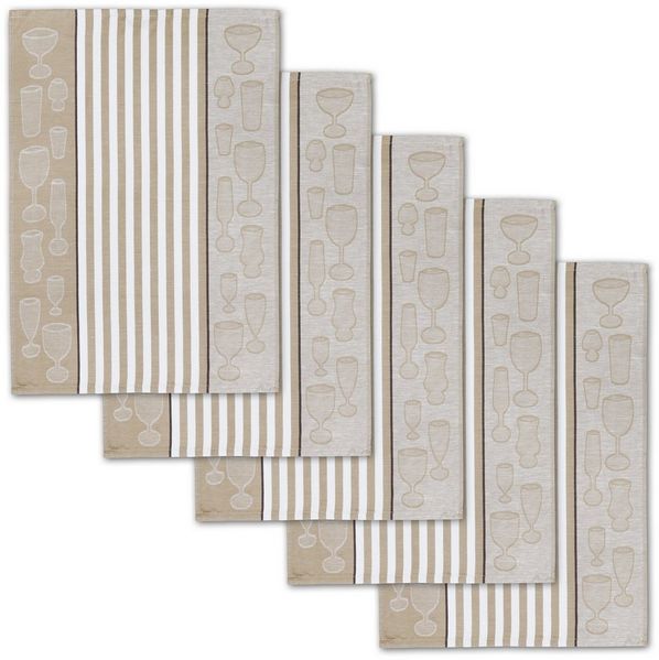 Dyckhoff Geschirrtuch Gläser / Halbleinen, (Set, 5-tlg), mit Gläser & Streifen Motiv, Maße je Tuch ca. 50x70 cm