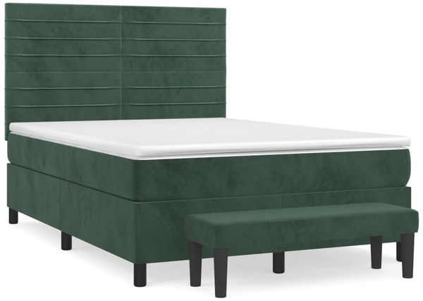 vidaXL Boxspringbett mit Matratze Dunkelgrün 140x190 cm Samt 3137902