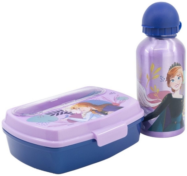 Pausen-Set 2tlg. Brotdose mit Besteckfach und Alu Trinkflasche verschiedene Motive die Eiskönigin Bild 1