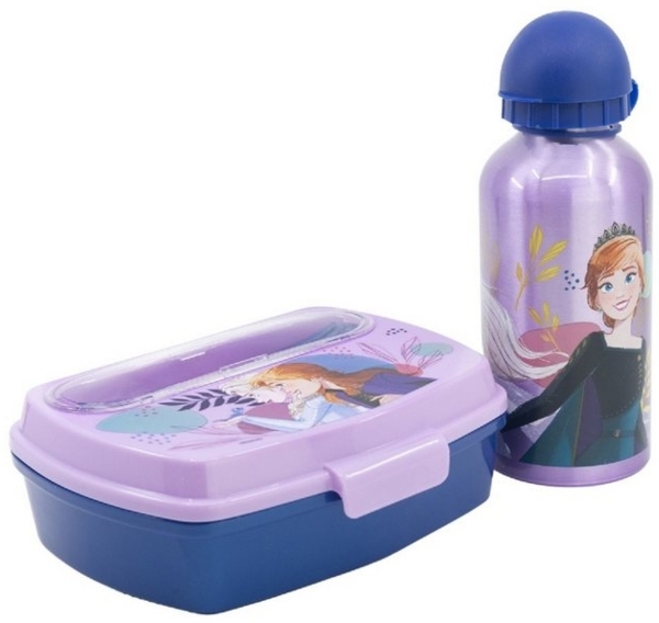 Pausen-Set 2tlg. Brotdose mit Besteckfach und Alu Trinkflasche verschiedene Motive die Eiskönigin Bild 2