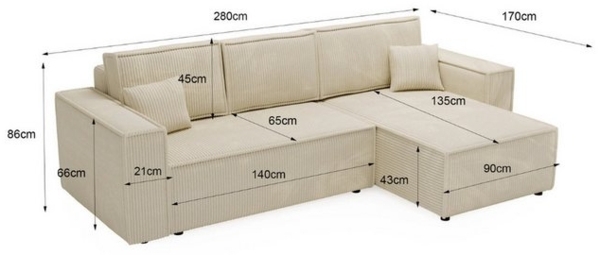 GrainGold Ecksofa L-Form PRATO mit Schlaffunktion und Bettkasten - Braun, Rechts, Polyurethanschaum, Wellfedern Bild 4