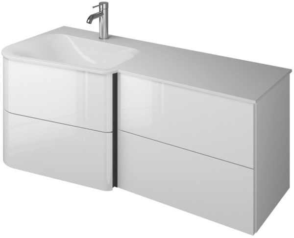 Burgbad BADU Waschbecken mit Unterschrank 122 cm breit, Weiß, Waschbecken Gussmarmor Weiß samt, Ablage rechts, 4 Schubladen Bild 2