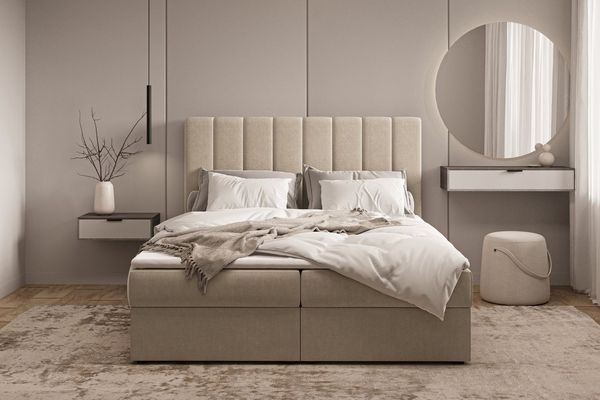 MOEBLO Boxspringbett Bett 01 (Bonell, Topper, Doppelbett gepolstertes Kopfteil mit Bettkasten Boxspringbett, aus Samt, Polsterbett Kontinentalbett, dekorativem Kopfteil), Boxspring, - (BxHxT):143/163/183x113x214 cm