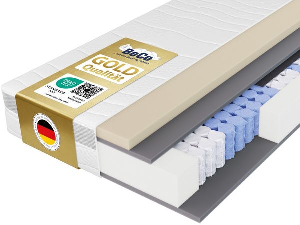 Taschenfederkernmatratze Feel Like Latex ONE TFK - GOLD, Matratze 90x200 cm, 140x200 cm & mehr, Beco, 21 cm hoch, Punktelastische Matratze mit stabilem Federkern, atmungsaktiv