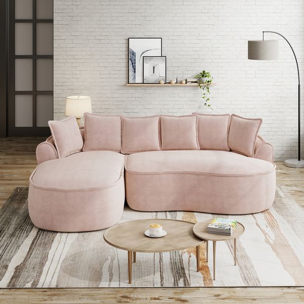 2-Modul Sofa H 67 x T 252 x B 164 cm aus Chenille in Rosa, rahmenlos und flexibel als Relaxsessel oder Schlafsofa nutzbar