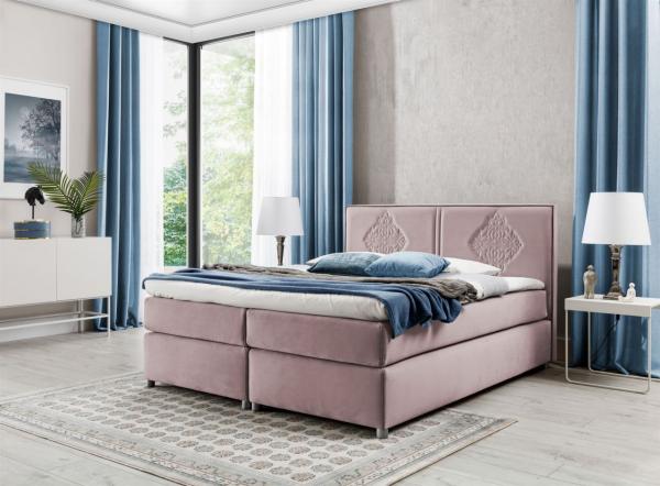 Boxspringbett Schlafzimmerbett Bett DAMIANO DELUX Stoff Altrosa 120x200 cm