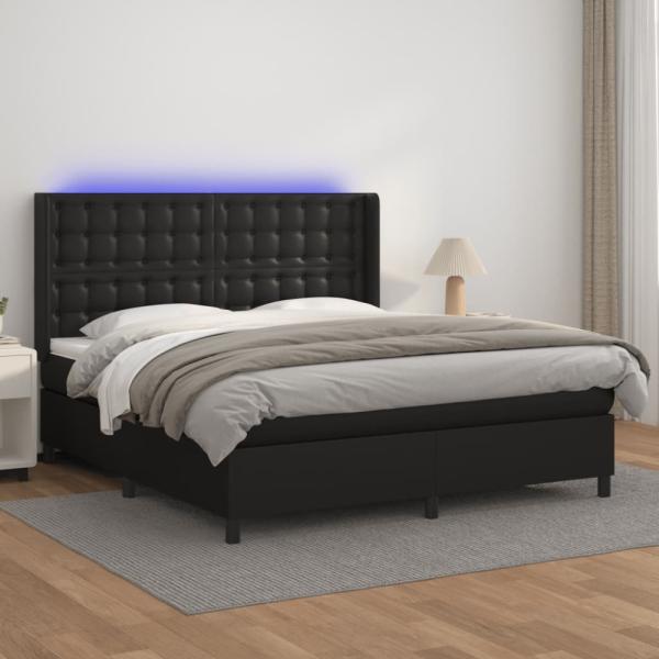 vidaXL Boxspringbett mit Matratze & LED Schwarz 180x200 cm Kunstleder 3139397
