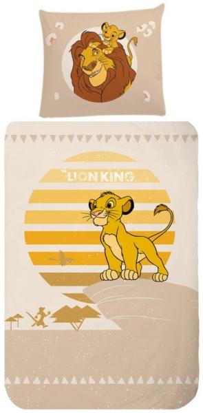 MTOnlinehandel Kinderbettwäsche König der Löwen Biber/ Flanell in 135x200 + 80x80 cm, Disney, 100% Baumwolle, 2 teilig, Winterbettwäsche, kuschelig und weich, Simba und Mufasa