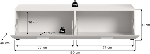 Lowboard (B/H/T: 160x41x40 cm) in weiß Nachbildung und weiß hochglanz tiefzieh Bild 4
