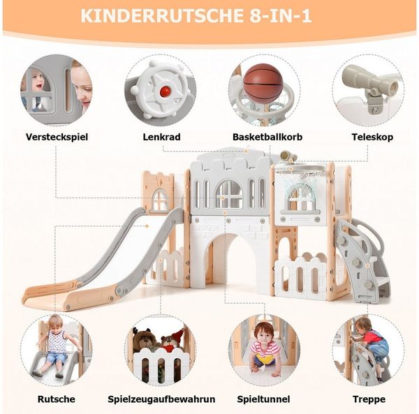 GarveeMore Indoor-Rutsche Gartenrutschen 8 in 1 Kinderrutsche Rutsche mit Klettergerüst