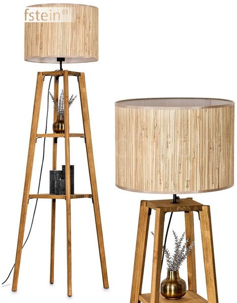 hofstein Stehlampe Stehlampe aus Holz/Seegras in Naturfarben, ohne Leuchtmittel, (40 cm), Ablageflächen u. Fußschalter, 1 x E27, ohne Leuchtmittel