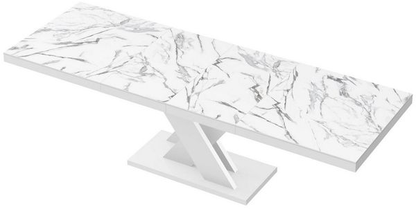 designimpex Esstisch HEN-111 Marmoroptik Marmor Natur - Weiß Hochglanz ausziehbar 160-256cm