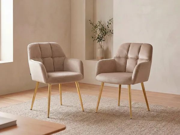 Vente-unique - PEGA Stuhl Samt Beige - B 62 cm x H 78 cm x L 58,5 cm