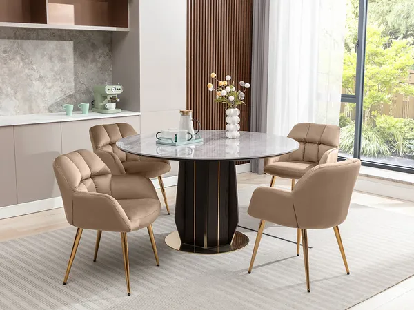 Vente-unique - PEGA Stuhl Samt Beige - B 62 cm x H 78 cm x L 58,5 cm