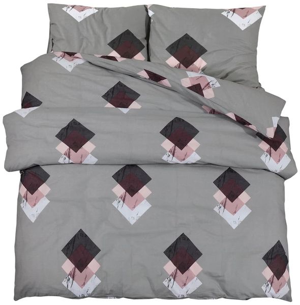 vidaXL Bettwäsche-Set, Baumwolle grau / rosa, 225x220 cm Bild 2
