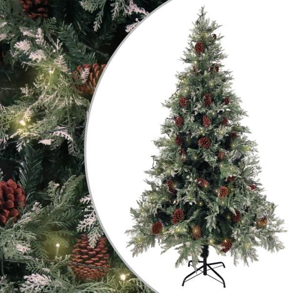 vidaXL Weihnachtsbaum mit Beleuchtung und Kiefernzapfen 195 cm PVC&PE 3094565