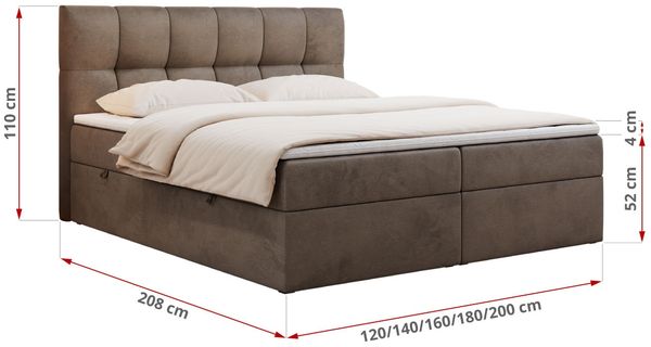 Boxspringbett mit Kopfteil und Topper, Doppelbett - RICO - 200x200cm - Braun Velours - H4 Bild 5