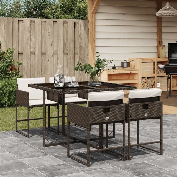 vidaXL 5-tlg. Garten-Essgruppe mit Kissen Braun Poly Rattan 3278024