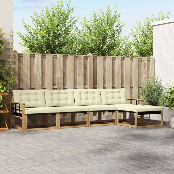 vidaXL Outdoor-Sofagarnitur mit Kissen 5 pcs Weiß und Creme 3388592