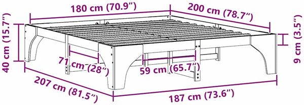 vidaXL Bettrahmen Braun 180 x 200 cm Massives Kiefernholz 872979 Bild 10