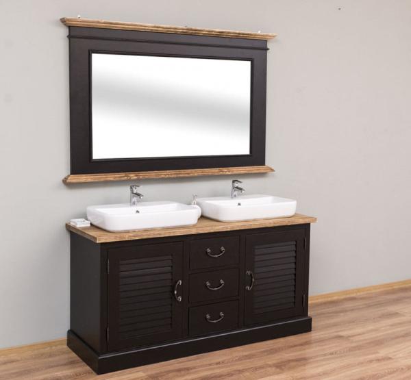 Schwarzer Doppelwaschtisch mit Aufsatzbecken & Spiegel Bild 2