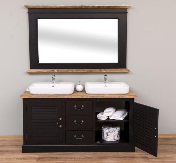 Schwarzer Doppelwaschtisch mit Aufsatzbecken & Spiegel Bild 3