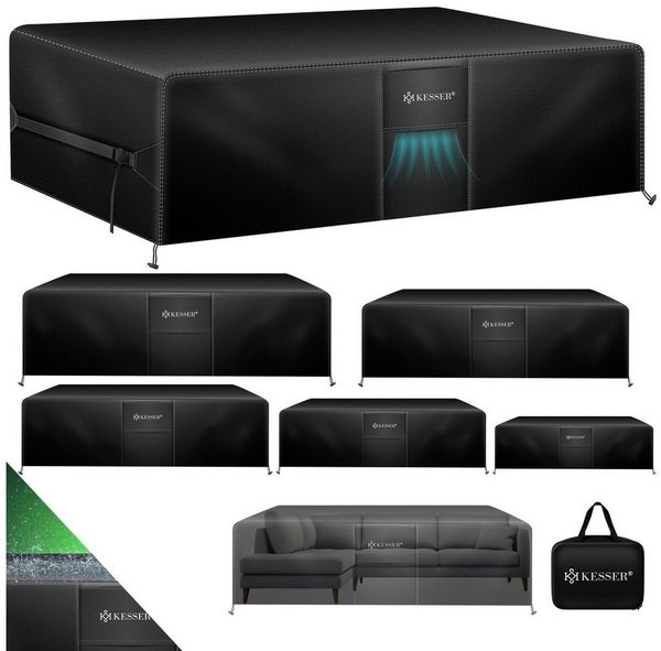 KESSER® Gartenmöbel Abdeckung UV- & Regenschutz, winddicht, winterfest & wasserdicht, 420D Oxford-Gewebe, Schwarz, 71 x 170 x 94 cm