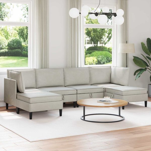 vidaXL Wohnzimmergarnitur mit Kissen mit Speicher 6 pcs Creme Samt 3413767