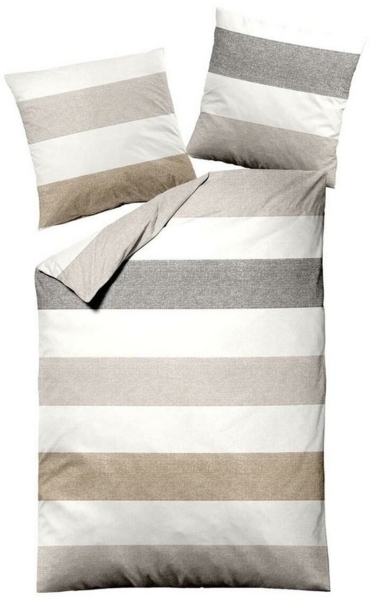 TRAUMSCHLAF Bettwäsche Melange Streifen Natur, Biber, 2 teilig, Biberbettwäsche weich und kuschelig Bild 3