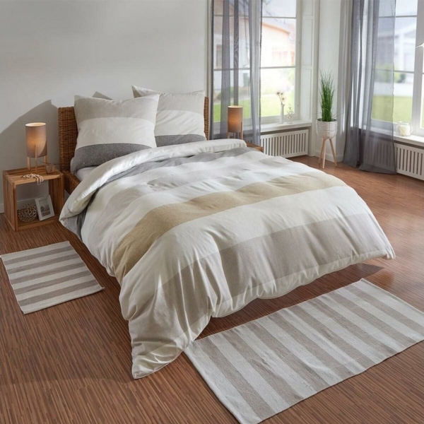 TRAUMSCHLAF Bettwäsche Melange Streifen Natur, Biber, 2 teilig, Biberbettwäsche weich und kuschelig Bild 5